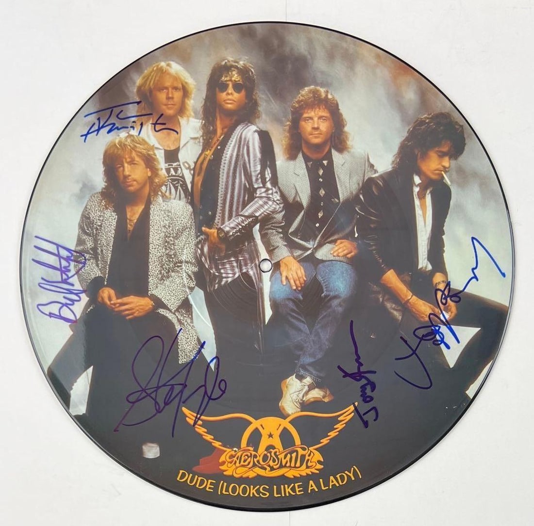 Aerosmith Fully Group Signed "Dude (Looks Like a Lady)" Picture Disc (5 Sigs) (BAS) (1 of 6)