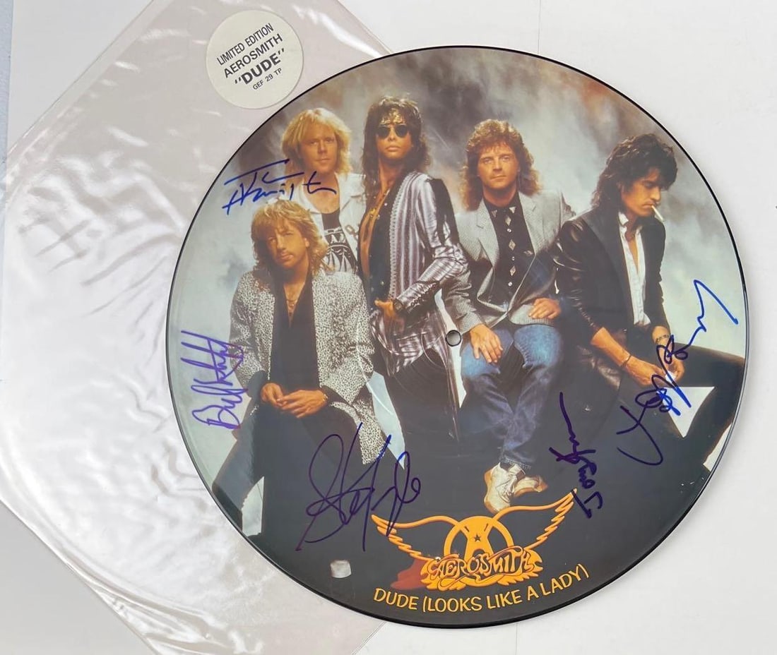Aerosmith Fully Group Signed "Dude (Looks Like a Lady)" Picture Disc (5 Sigs) (BAS) - 5
