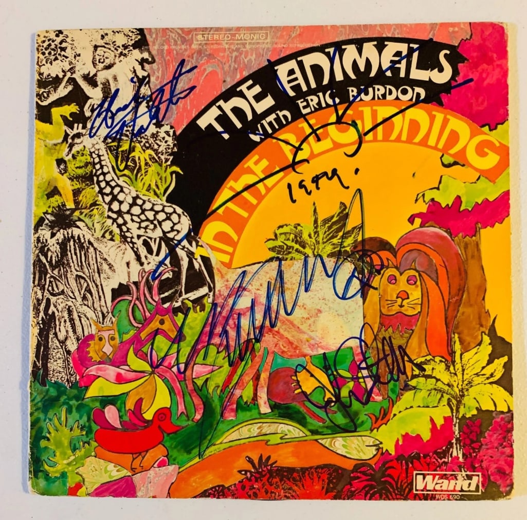 The Animals Group Signed "In the Beginning" Album (3 Sigs) (Beckett/BAS Authentication): "In the Beginning" album signed on the cover in blue felt tip marker by The Animals band members Eric Burdon, Hilton Valentine, and John Steel. Signatures also include the date "1999" under the rough
