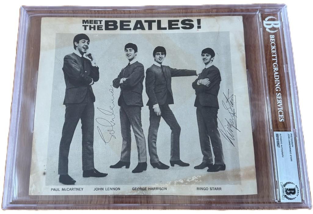 The Beatles Group Signed Slabbed 8" x 10" "Meet the Beatles" Promo Flyer (2 Sigs) (Beckett Auth.) (1 of 2)