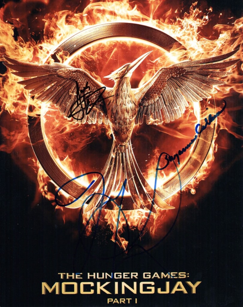 The Hunger Games Mockingjay Part 1 Cast Signed 14" x 11" Mini Poster (4 Sigs) (ACOA) (1 of 1)