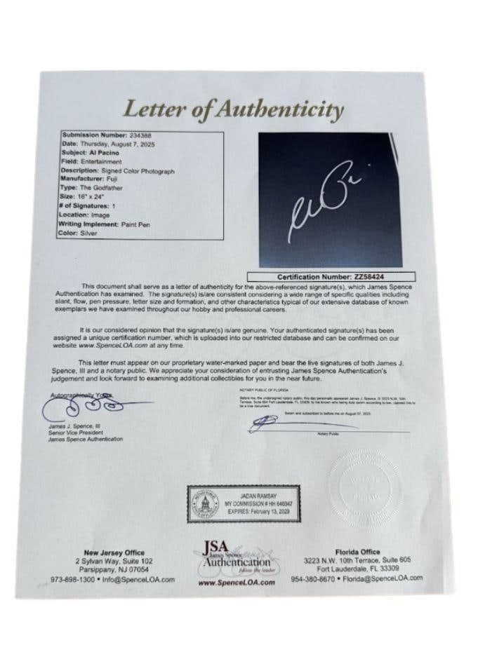 Al Pacino Signed 24" x 16" "The Godfather" Film Poster (JSA & Celebrity Authentics) - 4
