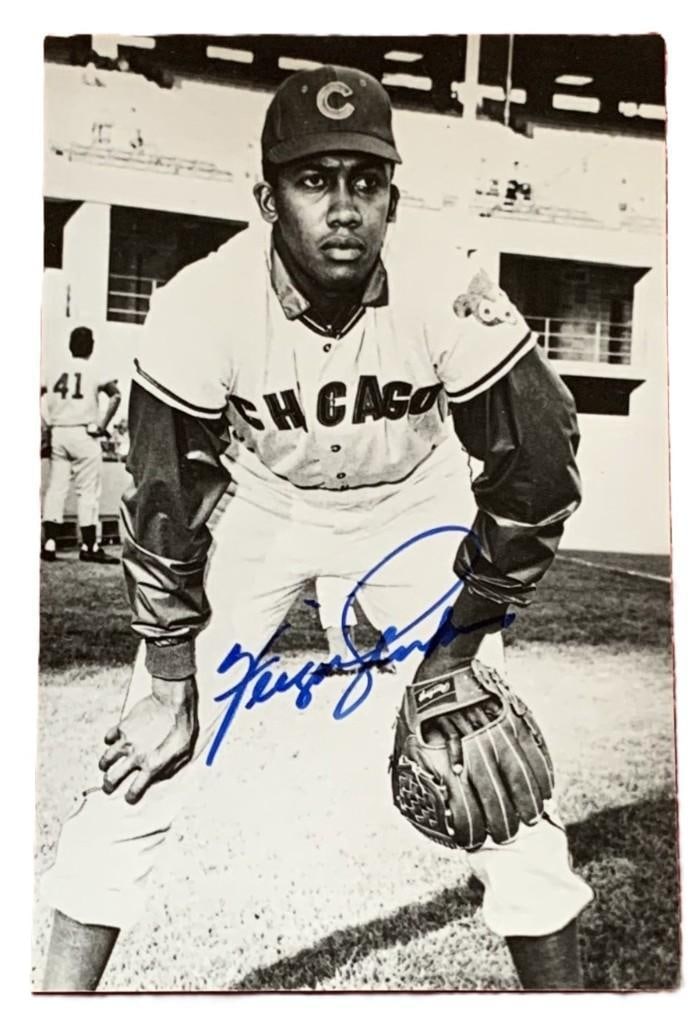 Fergie Jenkins Signed Postcard (PSA Authentication): Black-and-white postcard signed in blue felt tip marker by baseball player Fergie Jenkins. In fine condition. Accompanied by a PSA COA (#W68907).