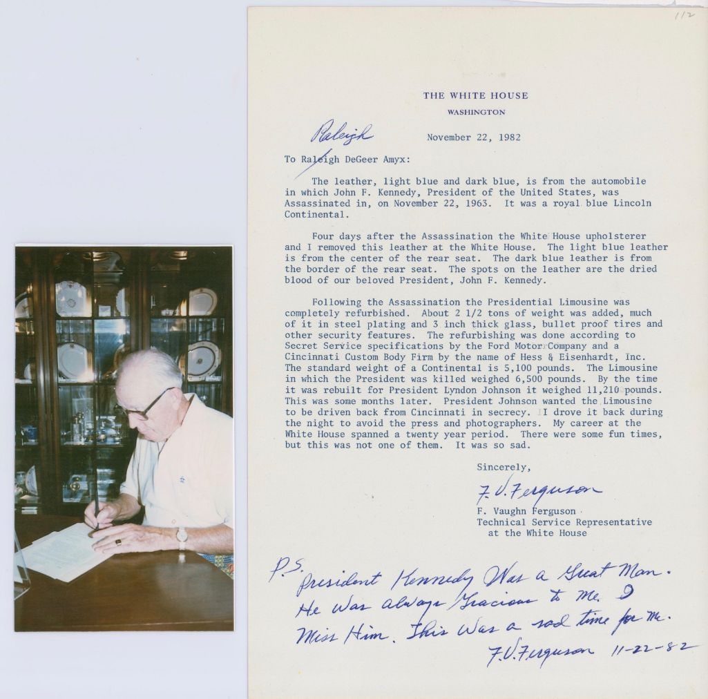 John F. Kennedy Blood-Stained Leather Swatch from Dallas Limo (CAG Encapsulated) - 6