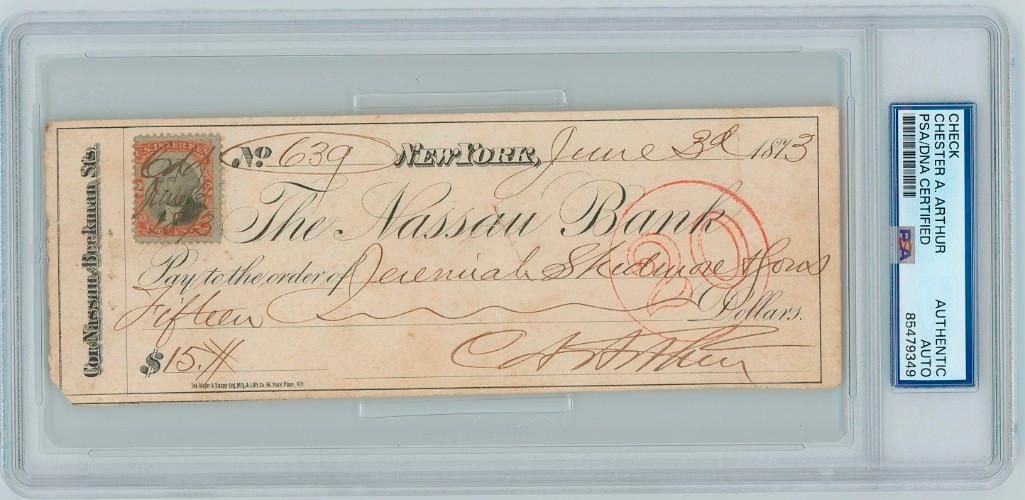 Chester A. Arthur Signed Bank Check (PSA Encapsulated) (1 of 2)