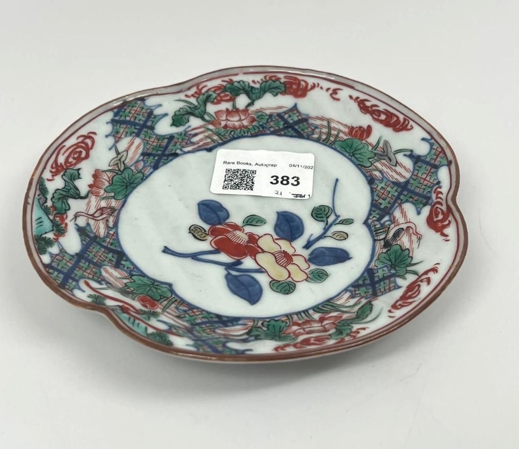 Japanese Imari-Style Porcelain Dish from the Collection of President Gerald R. and First Lady Betty: Japanese Imari‑style porcelain dish, approx. 6" x 6" x 0.75", featuring classic Imari enamel palette of red, green, cobalt blue, and touches of gold. The scalloped‑edge form is richly