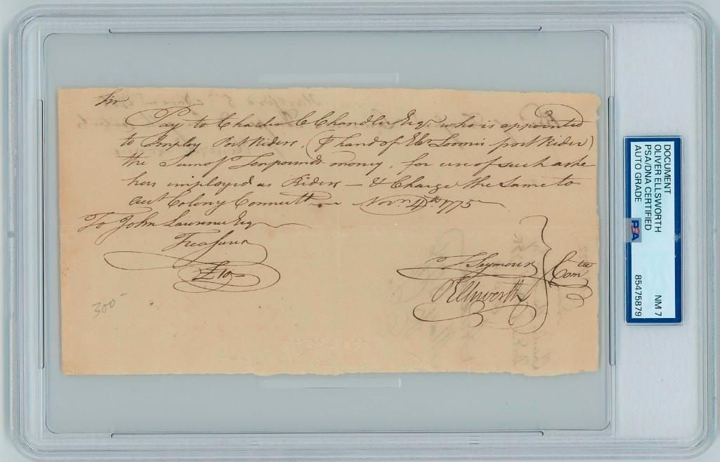 Oliver Ellsworth Handwritten Document Signed (PSA Encapsulated) (1 of 2)