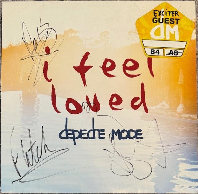 Depeche Mode Fully Group Signed "I Feel Loved" Album (3 Sigs) (Third Party Guaranteed): "I Feel Loved" album signed on the cover in black felt tip marker by Depeche Mode band members Dave Gahan, Martin Gore, and Andrew Fletcher. Measuring approximately 12" x 12" and in fine condition.