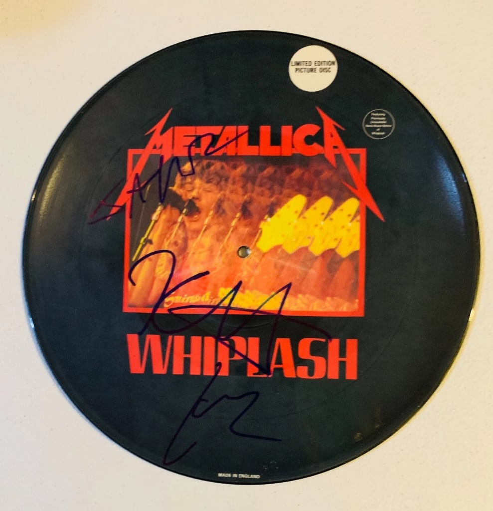 Metallica Group Signed "Whiplash" Picture Disc (3 Sigs) (Beckett/BAS) (1 of 3)
