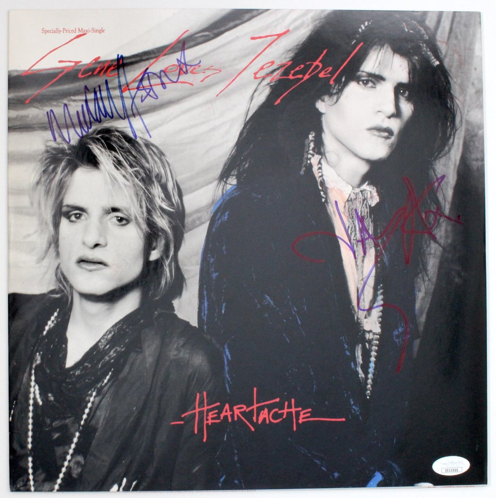 Gene Loves Jezebel Group Signed “Heartache” Album (2 Sigs) (JSA): “Heartache” album signed on the cover in blue felt tip marker by Gene Loves Jezebel band members Michael and Jay Aston. Measuring approximately 12" x 12" and in fine condition. Record is
