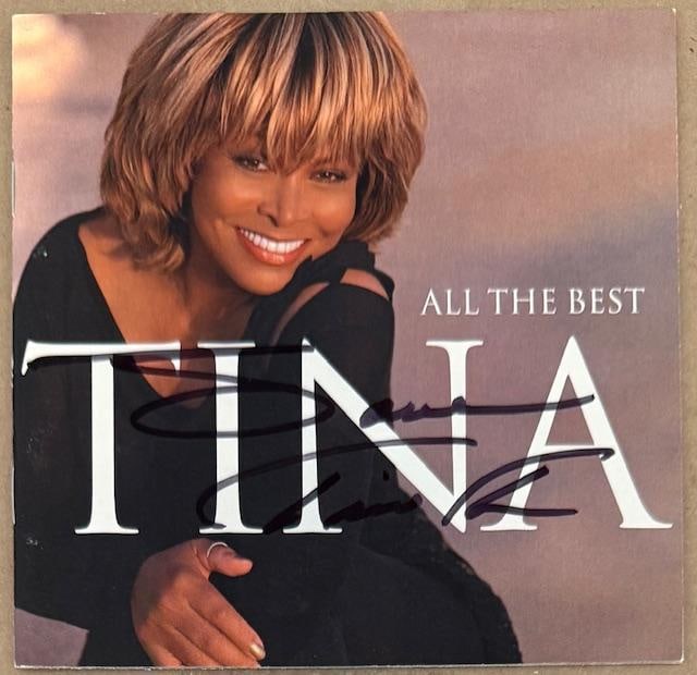 Tina Turner Signed "All the Best" CD Sleeve (Epperson Authentication): "All the Best" CD sleeve signed on the cover in black felt tip marker by musician Tina Turner. Measuring approximately 5" x 5" and in fine condition. CD is not included. Accompanied by an Epperson