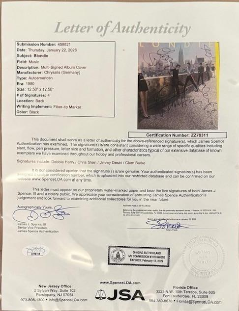 Blondie Group Signed "Autoamerican" LP Album (4 Sigs) (JSA Authentication) - 4