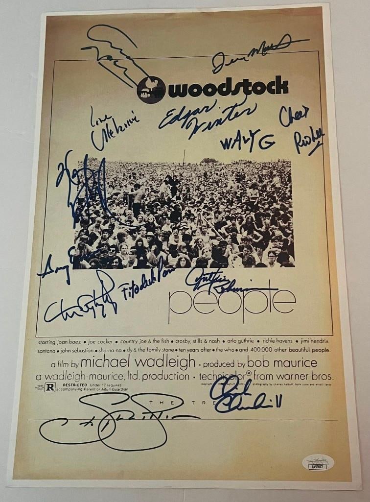 Woodstock 1969 10+ Musicians Signed 17" x 11" Mini-Poster (13 Sigs) (JSA Authentication) (1 of 1)