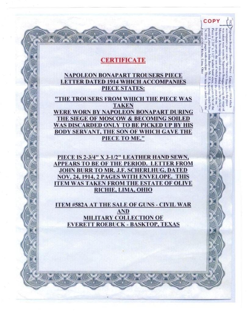 Napoleon Bonaparte Trousers Swatch from 1812 Russian Campaign (CAG Encapsulated) - 4