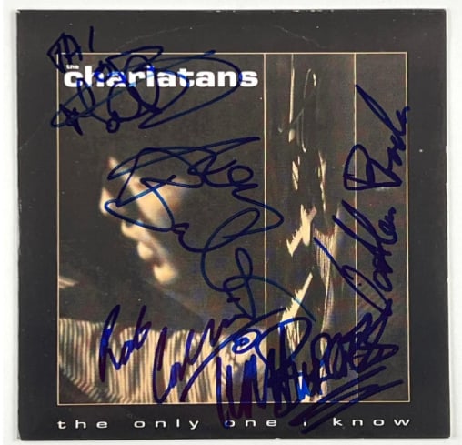 The Charlatans Group Signed "The Only One I Know" 45 (5 Sigs) (JSA Authentication): "The Only One I Know" 45 signed on the cover in blue felt tip marker by The Charlatans band members Tim Burgess, John Baker, Rob Collins, Martin Blunt, Jon Brookes. Measuring approximately 7" x 7"