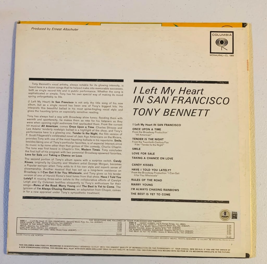 Tony Bennett Signed "San Francisco" Album (Beckett/BAS Authentication) - 2