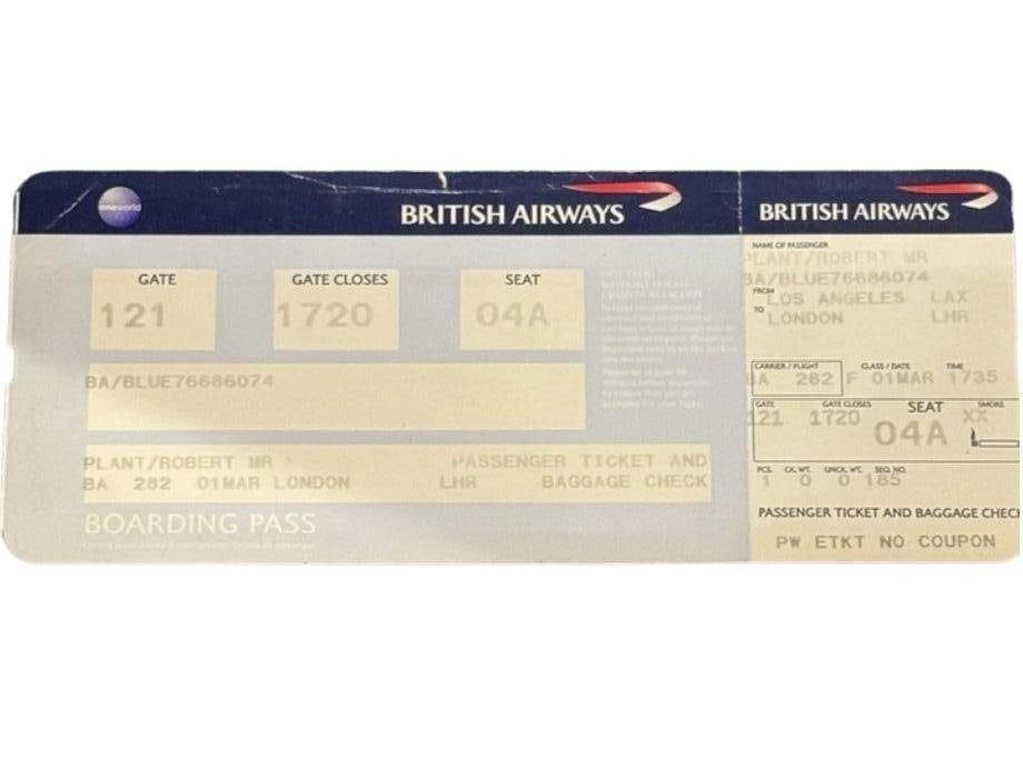 Led Zeppelin: Robert Plant Signed Slabbed 3" x 4.5" Cut & Boarding Pass (Beckett/BAS) - 2