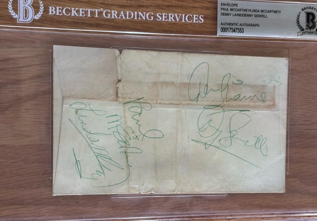 Wings & Paul McCartney Signed Slabbed Envelope & Signing Pen (3 Sigs) (Beckett/BAS) (1 of 4)