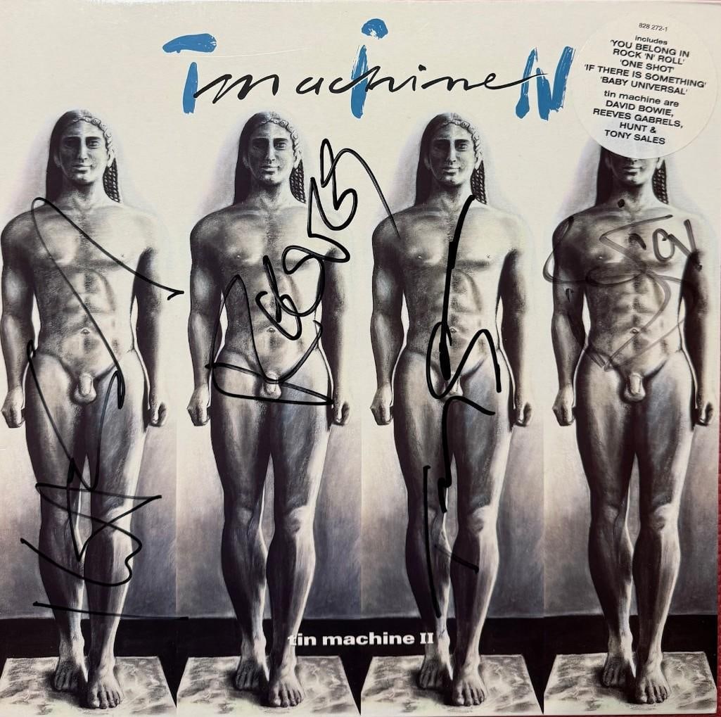 David Bowie & Tin Machine Fully Group Signed Album (4 Sigs) (Beckett/BAS & JSA Authentication): "Tin Machine II" album signed on the cover in black felt tip marker by Tin Machine band members David Bowie, Reeves Gabrels, Tony Fox Sales, and Hunt Sales. Measuring approximately 12" x 12" and in fi