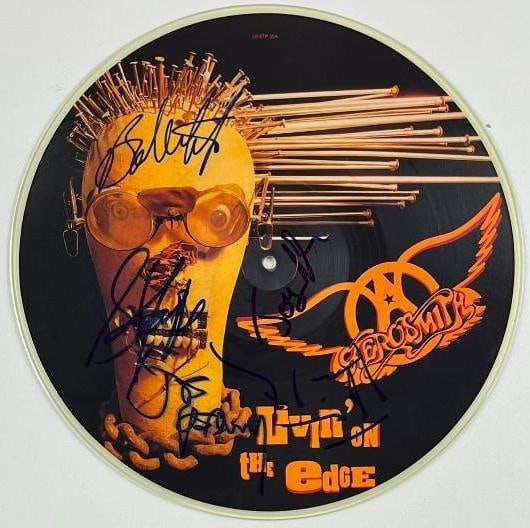 Aerosmith Fully Group Signed "Living on the Edge" Picture Disc (5 Sigs) (Beckett) (1 of 4)
