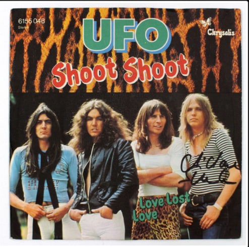 UFO: Michael Schenker Signed “Shoot Shoot” 45 (Beckett/BAS Authentication): “Shoot Shoot” 45 signed on the cover in black felt tip marker by UFO band member Michael Schenker. Measuring approximately 7” x 7” and in fine condition. Record is included.