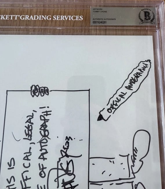 Cheech & Chong: Tommy Chong Signed Slabbed 8.5" x 11" Hand-Drawn Sketch (Beckett/BAS Authentication) - 2