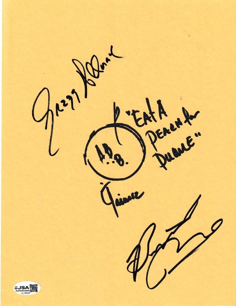 Allman Brothers Band Group Signed 10" x 8" Paper (3 Sigs) (JSA Authentication): Manilla 10" x 8" paper signed in black felt tip marker by Allman Brothers Band band members Gregg Allman, Jaimoe Johanson, and Butch Trucks. Johanson also drew a sketch of the "Eat a Peach" peach. In