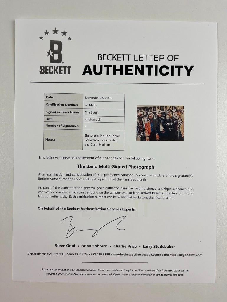 The Band Group Signed 8" x 10" Photo (3 Sigs) (Beckett/BAS Authentication) - 2