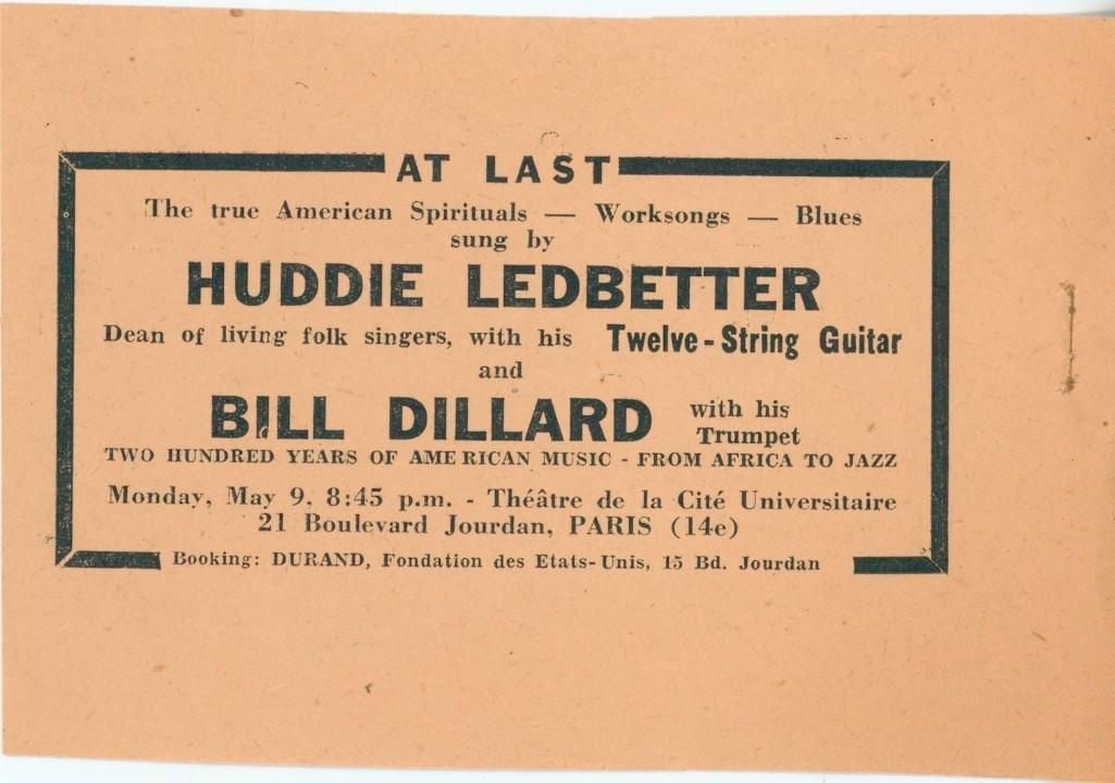 Huddie “Lead Belly” Ledbetter Vintage French Concert 3.5" x 5" Handbill (1 of 1)