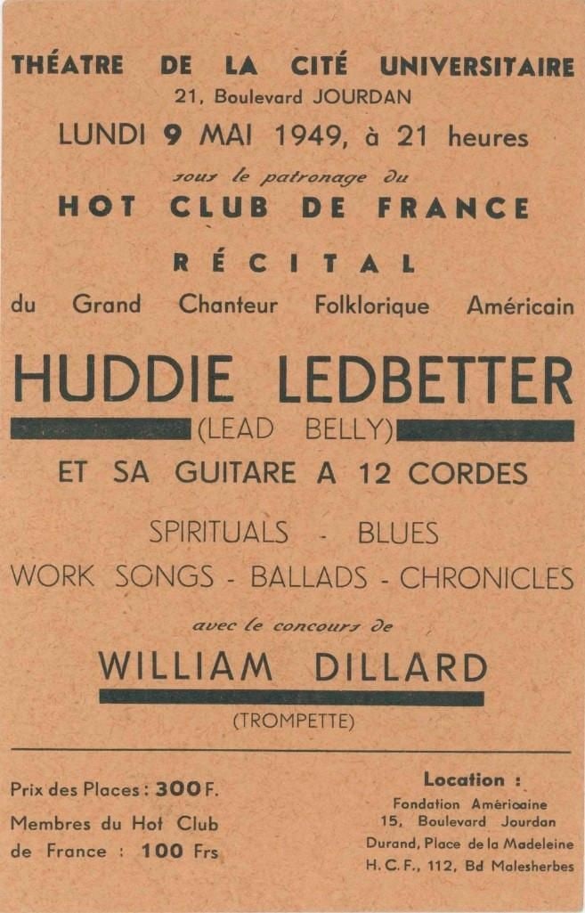 Huddie “Lead Belly” Ledbetter (1949) French Concert Handbill – Hot Club de France  (1 of 1)