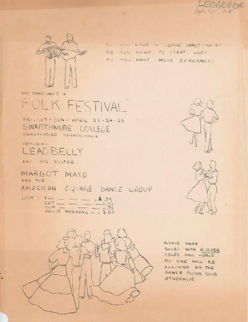 Huddie “Lead Belly” Ledbetter (1948) Swarthmore College Folk Festival Handbill (1 of 3)