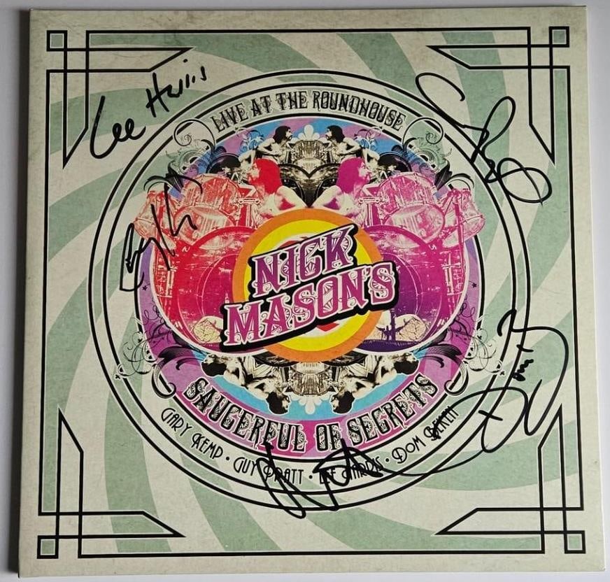 Pink Floyd: Nick Mason's Saucer Full of Secrets Signed Album (4 Sigs): "Live at the Roundhouse" album signed on the cover in black felt tip marker by Nick Mason's Saucer Full of Secrets band members Nick Mason, Dom Beken, Lee Harris, Gary Kemp, and Guy Pratt. Measuring a