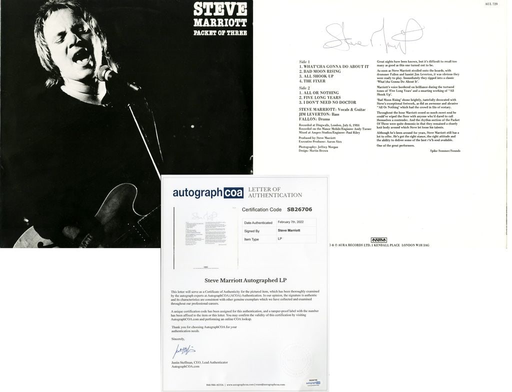 Steve Marriott Signed "Packet of Three" Album (ACOA) (1 of 1)