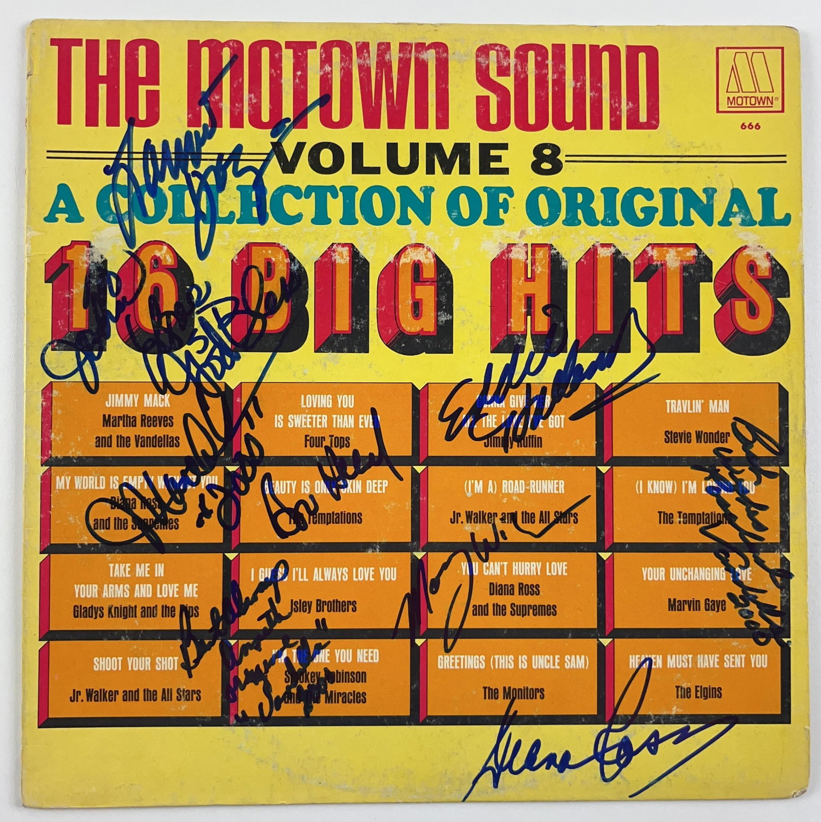 Supremes, Martha & The Vandellas, Holland-Dozier-Holland Signed "Motown Sound" Album (8 Sigs) (BAS): "The Motown Sound Vol.8 A Collection of Originals" album signed on the cover in blue felt tip marker by (8) Motown-related musicians and songwriters: The Supremes members: Diana Ross and Mary Wilson;