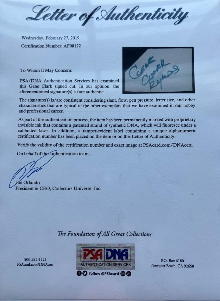 The Byrds: Gene Clark Signature (PSA/DNA Authentication) - 2