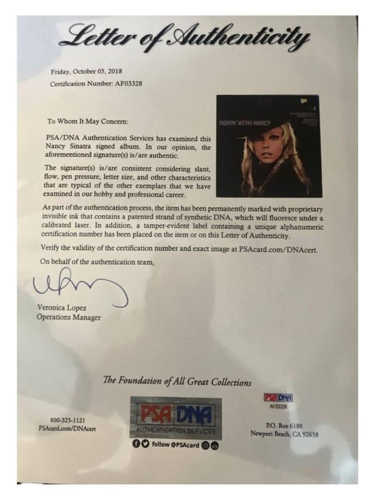 Nancy Sinatra Signed "Movin' With Nancy" Album (PSA/DNA Authentication) - 3