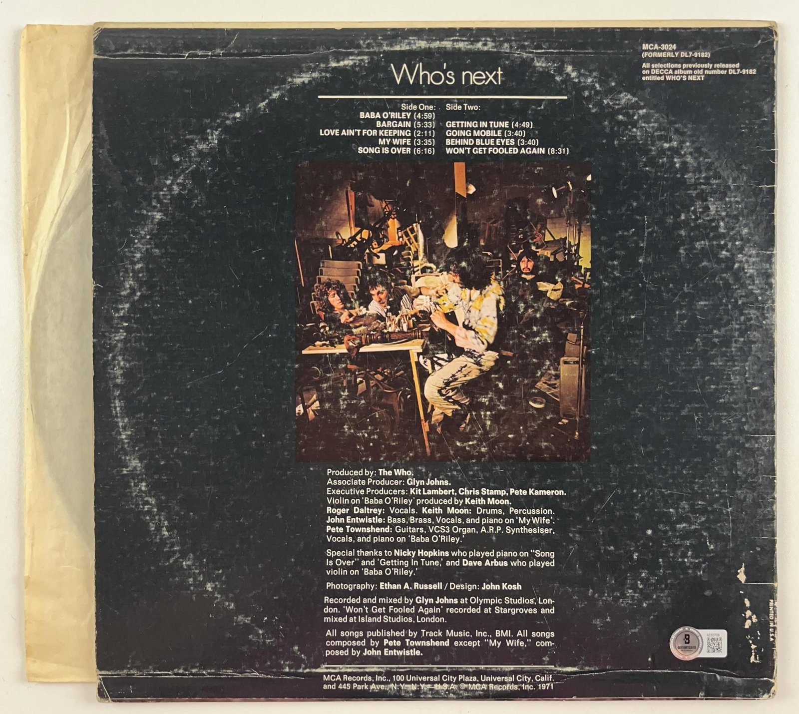 The Who Group Signed "Who's Next" Album (3 Sigs) (Beckett/BAS Authentication) - 5