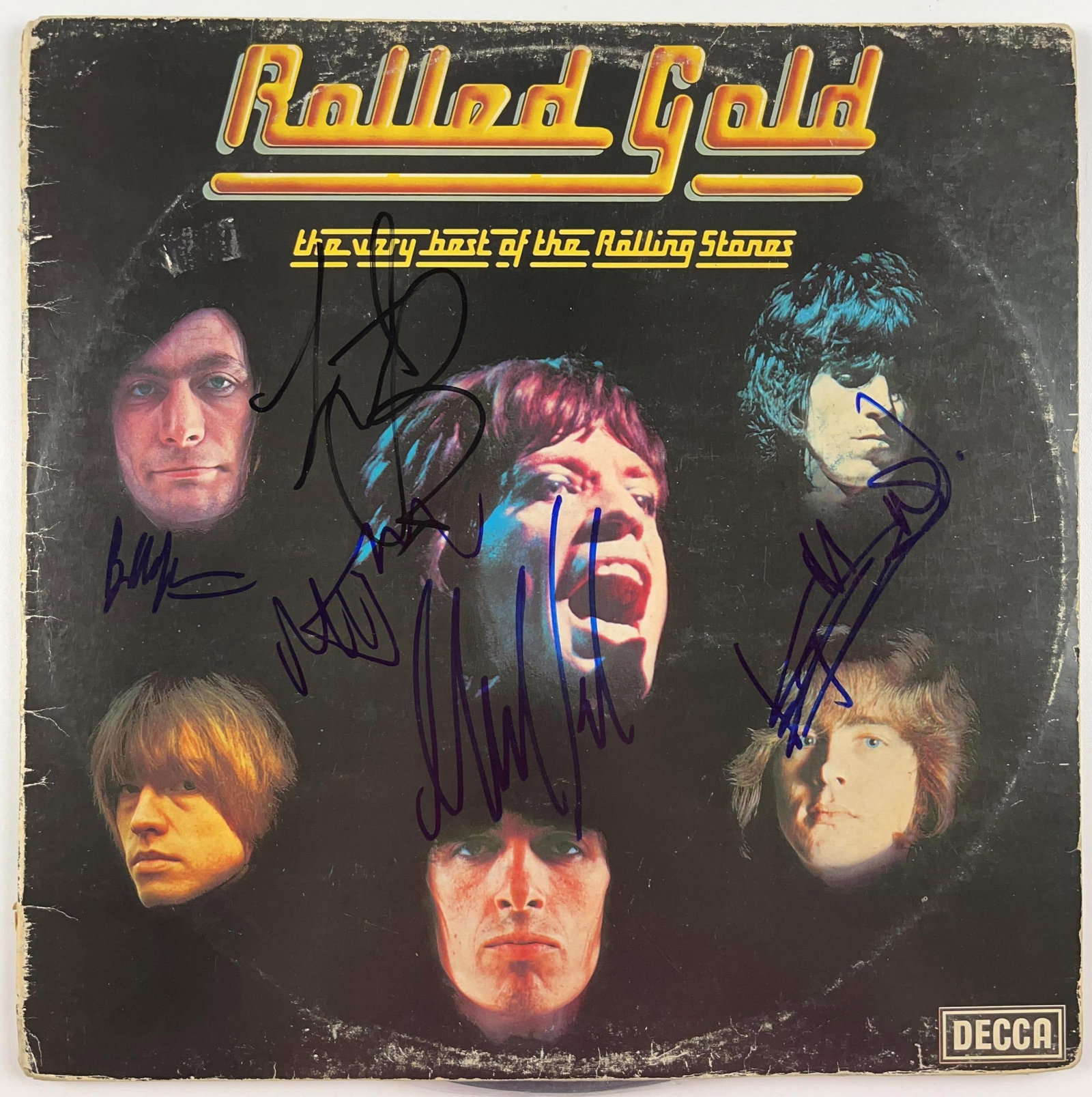 Rolling Stones Group Signed "Rolled Gold" Album (5 Sigs) (Beckett Authentication): "Rolled Gold" album signed on the cover in black and blue felt tip markers by five Rolling Stones band members: Mick Jagger, Keith Richards, Bill Wyman, Charlie Watts, and Mick Taylor. Measuring appro