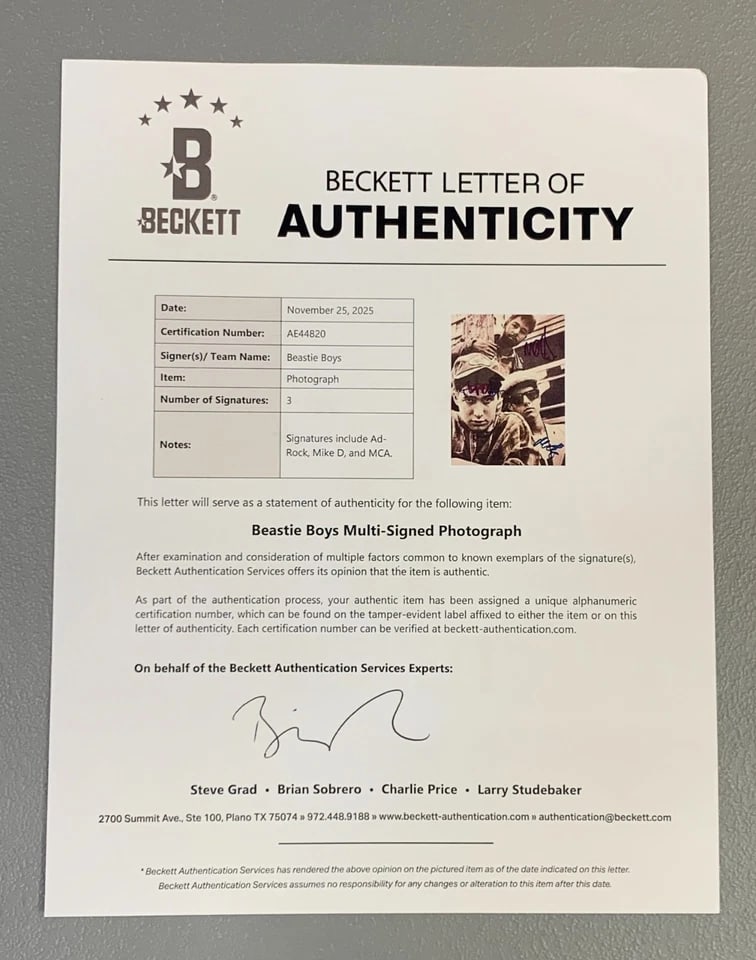 Beastie Boys Group Signed 10" x 8" Photo (3 Sigs) (Beckett Authentication) - 5