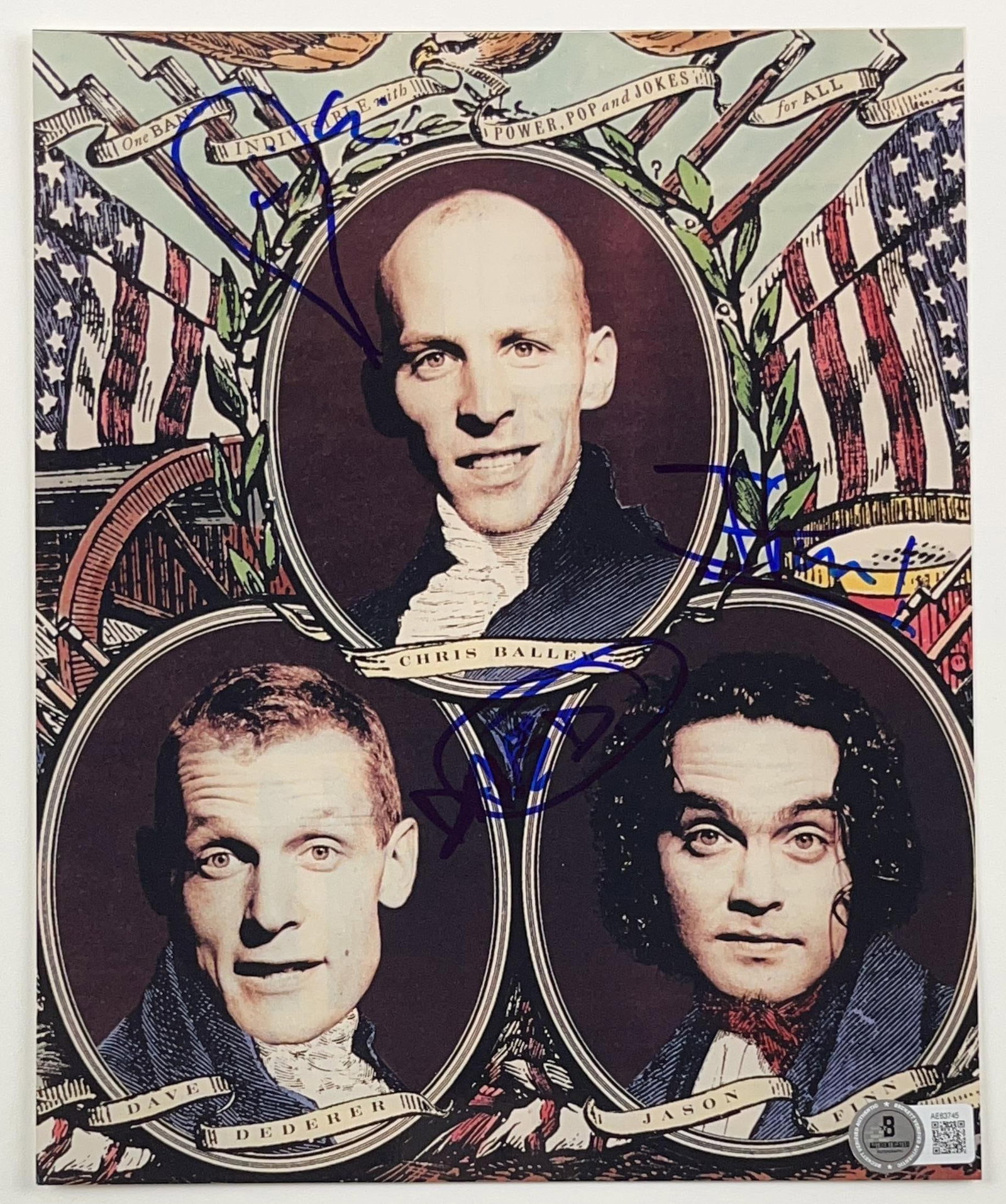 The Presidents of the United States Group Signed 10" x 8" Photo (3 Sigs) (Beckett): Color 10" x 8" photo signed in blue felt tip marker by The Presidents of the Untied States band members Chris Ballew, Jason Finn, and Dederer. In fine condition. Accompanied by a full Letter of Authen