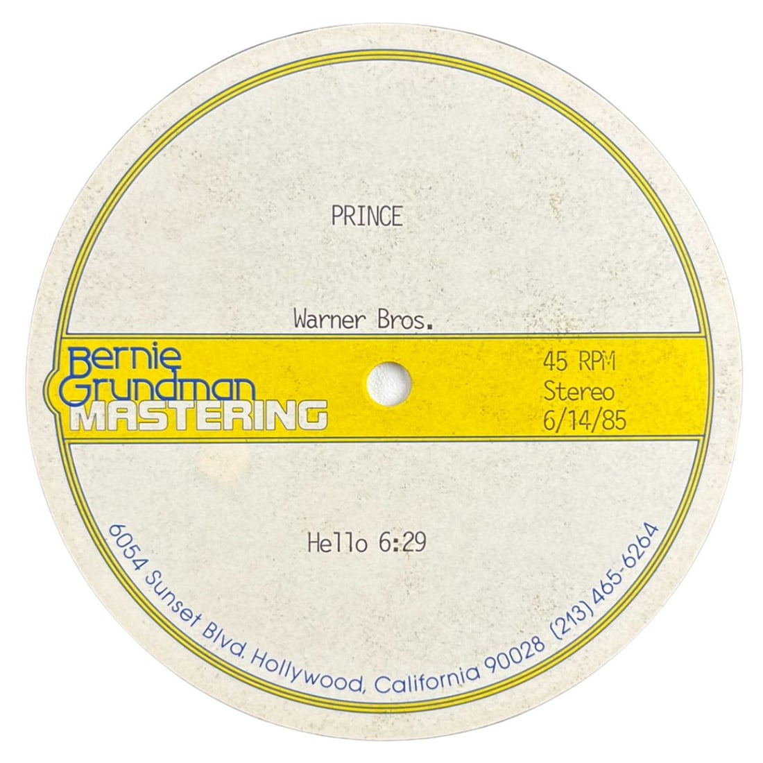 Prince Original "Hello" Revised 1985 Acetate Disc - 3