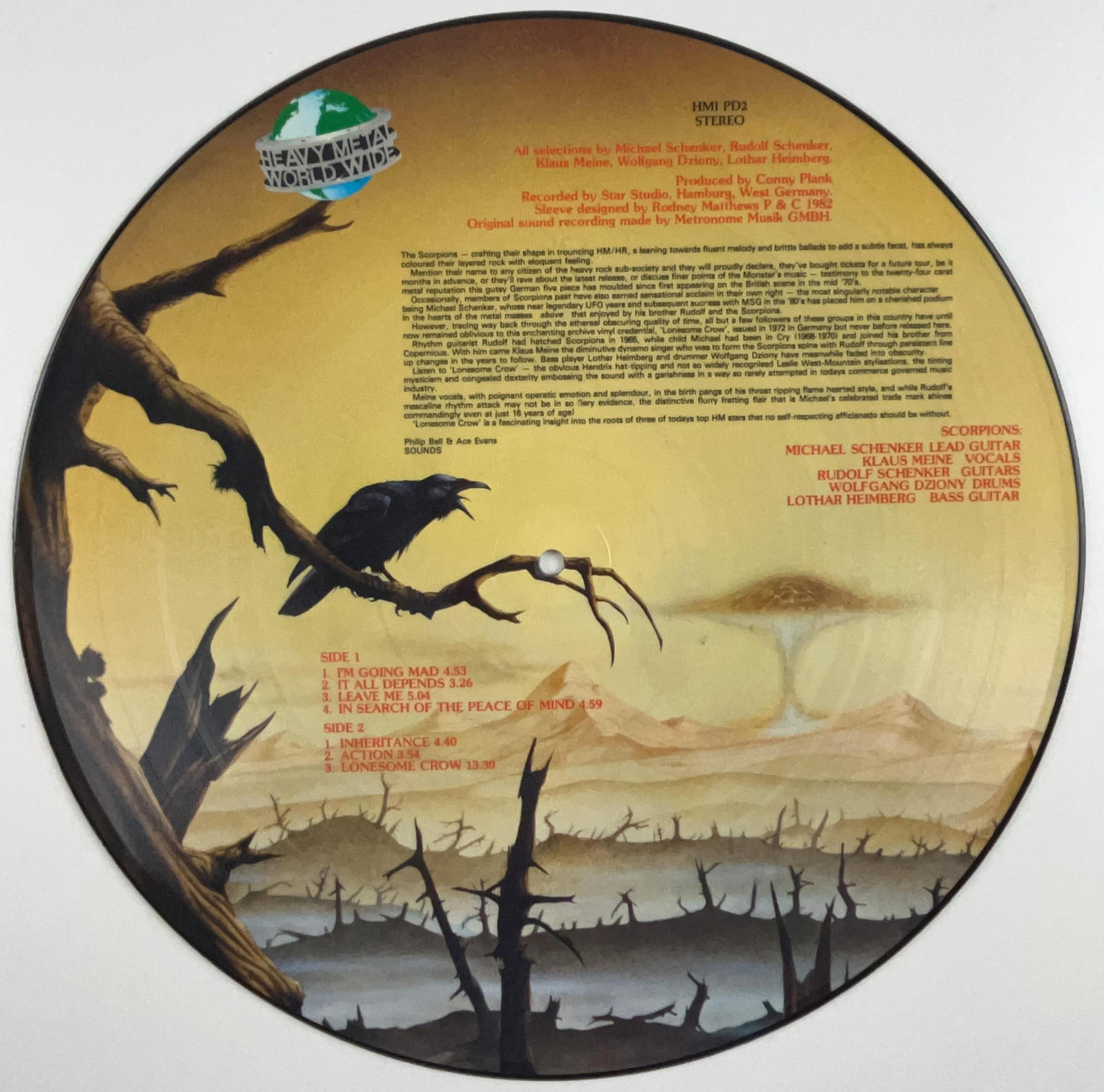Scorpions Group Signed "Lonesome Crow" Picture Disc (3 Sigs) (Beckett Authentication) - 2
