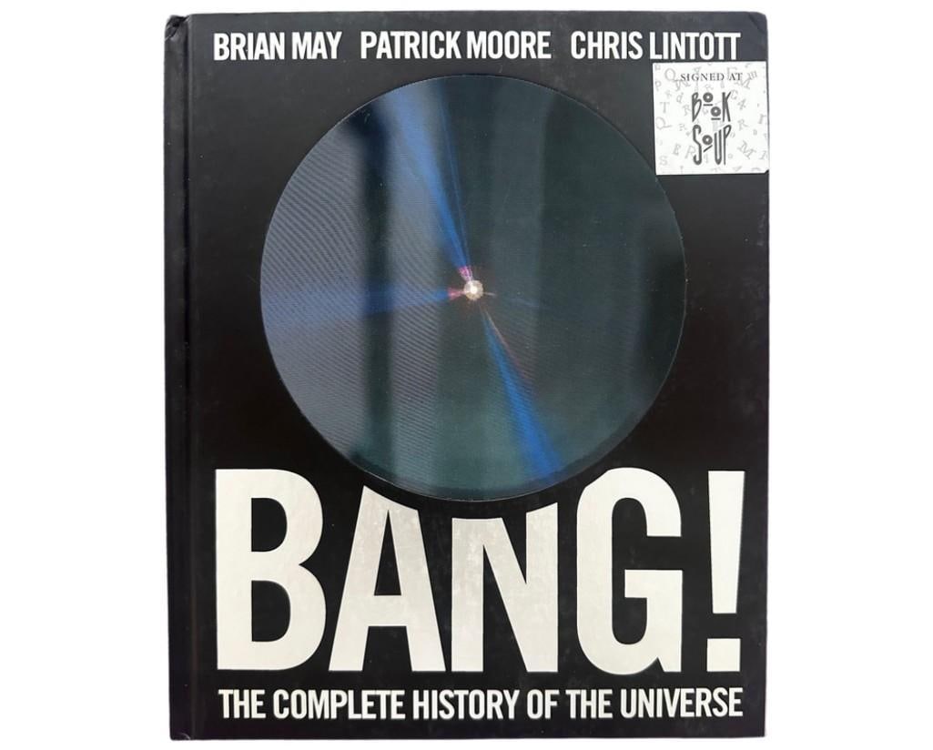Queen: Brian May Signed "Bang! The Complete History" Book (Third Party Guaranteed): Hardcover 11.25" x 9" 170 page "Bang! The Complete History of the Universe" book signed on the inside page in black felt tip marker by Queen guitarist Brian May. In very good condition, with a ding