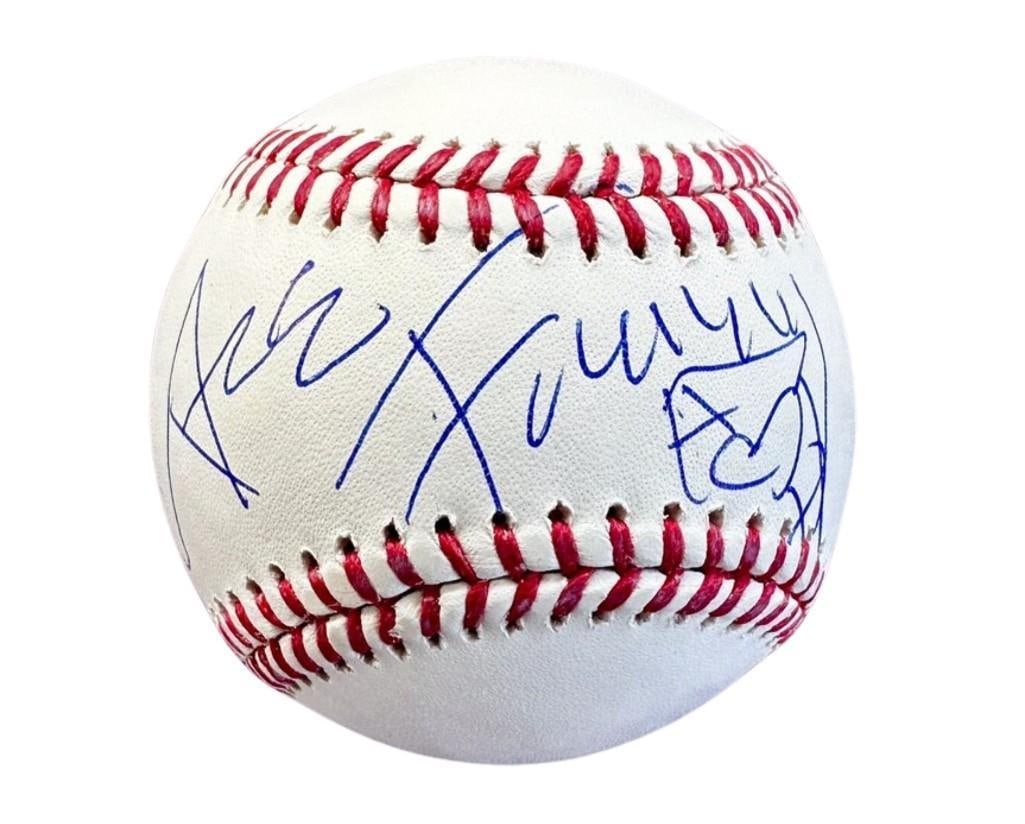 KISS: Ace Frehley Signed OMLB Baseball (Third Party Guaranteed): White OMLB baseball signed on the sweet spot in blue ballpoint pen by KISS band member Ace Frehley. Measuring approximately 3" x 3" and in fine condition. Provenance Eaton & Brennan Auctions