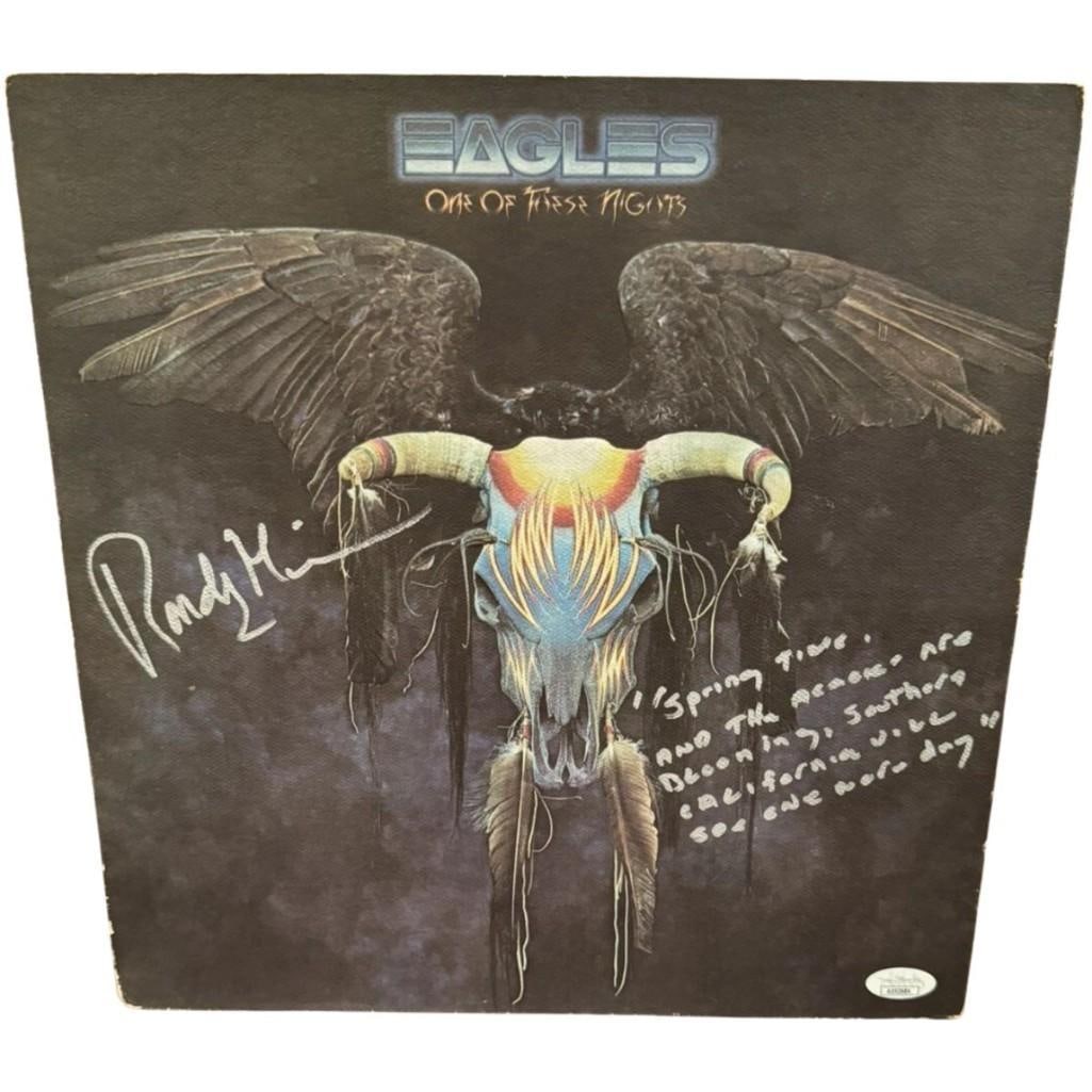 Eagles: Randy Meisner Signed "One of These Nights" Album (JSA Authentication): "One of These Nights" album signed on the cover in silver felt tip marker by Eagles band member Randy Meisner, who also inscribed the lyrics to the song "Hollywood Waltz," "Spring time and the