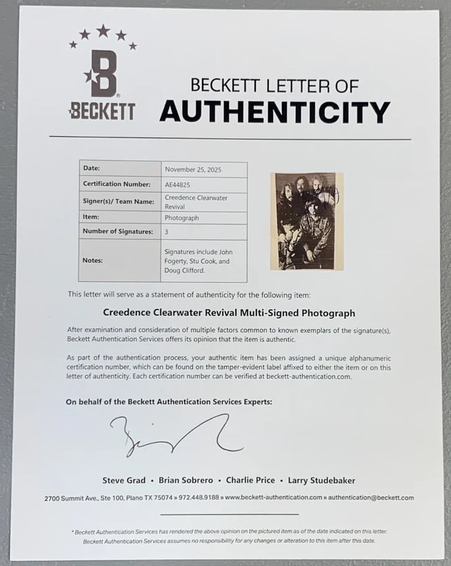 Creedence Clearwater Revival Group Signed 10" x 8" Photo (4 Sigs) (Beckett Authentication) - 2