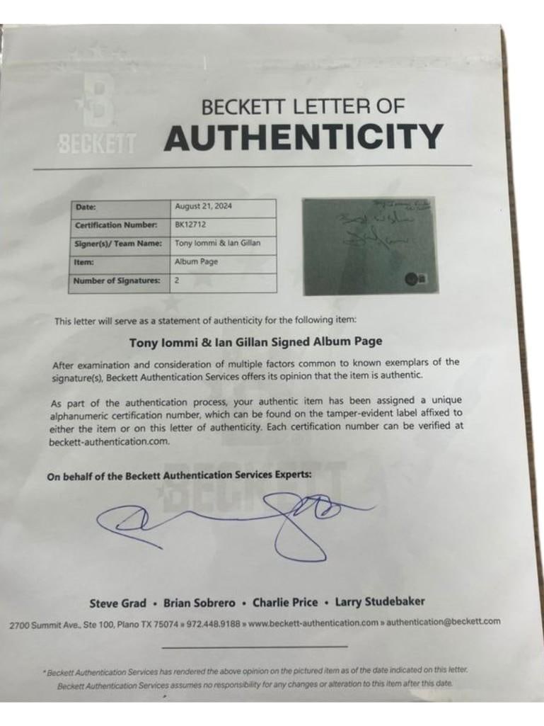 Black Sabbath: Tony Iommi & Ian Gillian Signed 5" x 6" Paper Cut (2 Sigs) (Beckett Authentication) - 3