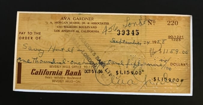 Ava Gardner Signed Check Framed (PSA Authentication) - 2