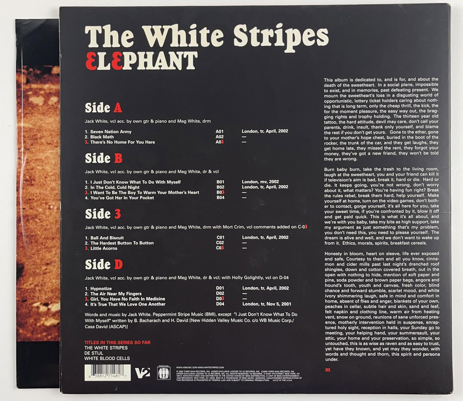 White Stripes Group Signed Meg & Jack White "Elephant" Album (2 Sigs) (Beckett) - 2