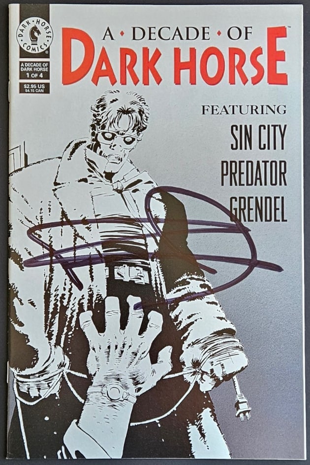 Frank Miller Signed "A Decade of Dark Horse" Comic Book (Third Party Guaranteed): Color 10" x 6.5" "A Decade of Dark Horse" comic book signed on the cover in black felt tip marker by author Frank Miller. In fine condition. Provenance Eaton & Brennan Auctions guarantees this lot to